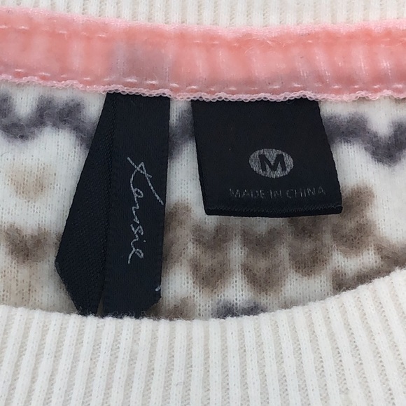 Kenzie Pajama Set Fleece 2- Piece Pink & Tan Cream Lurex Metallic Thread Size M - Picture 3 of 15